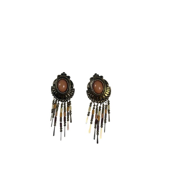 Vintage Bohemian Teardrop Dangle Earrings 4.75” Pierced Gold Tone Beaded Tassel - Picture 8 of 8